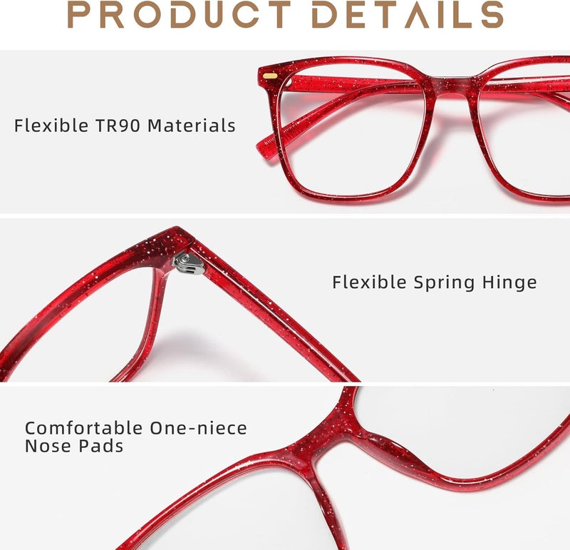 MACJERO Oversized Square Blue Light Blocking Glasses for Women Men, Anti-Fatigue Computer Monitor Gaming Glasses Reduce Eye Strain(Pearl red) - Image 4
